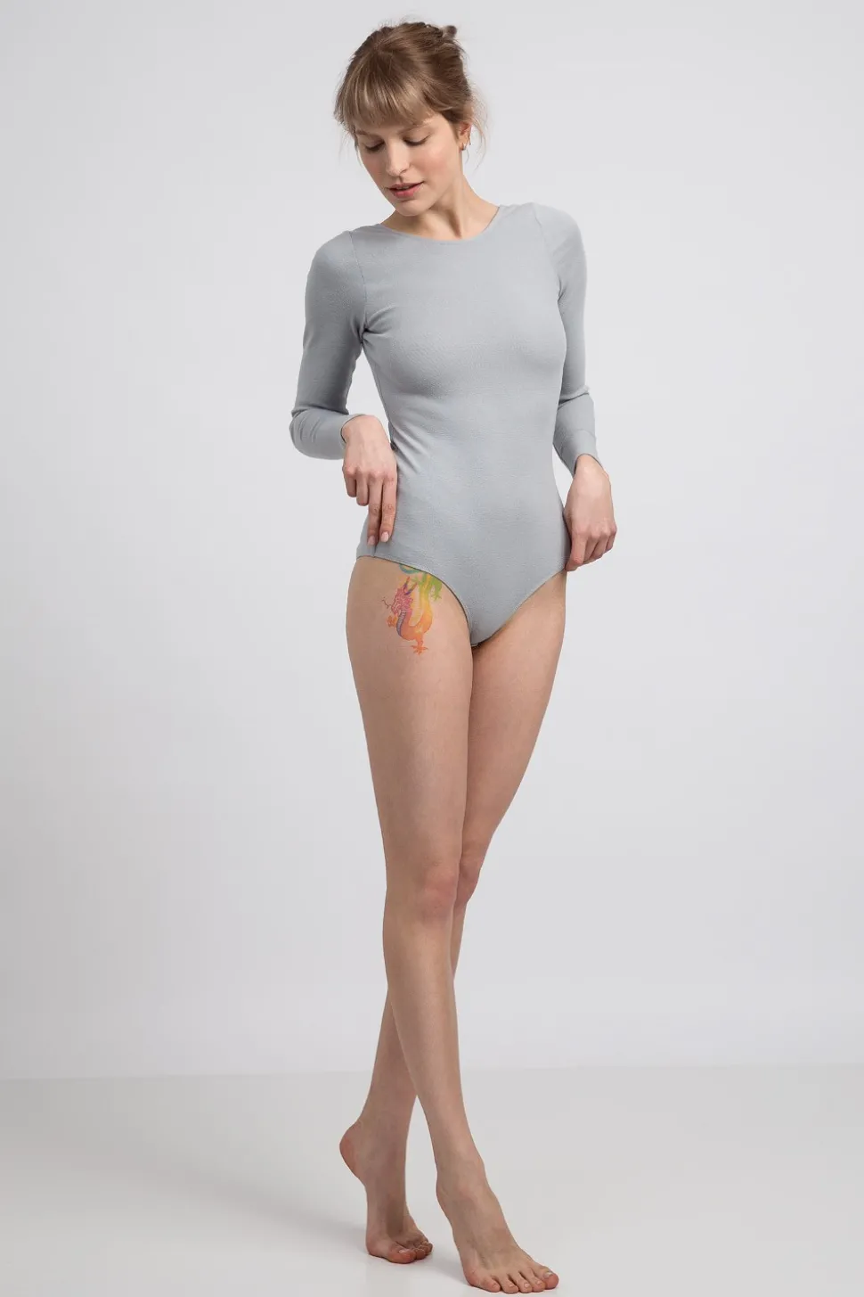 Body prążkowane z długimi rękawami - popielate