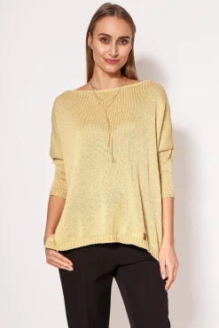 Ciepły sweter damski typu oversize - złoty