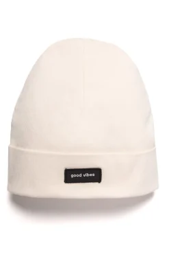 Czapka beanie unisex z naszywką good vibes - śmietankowa