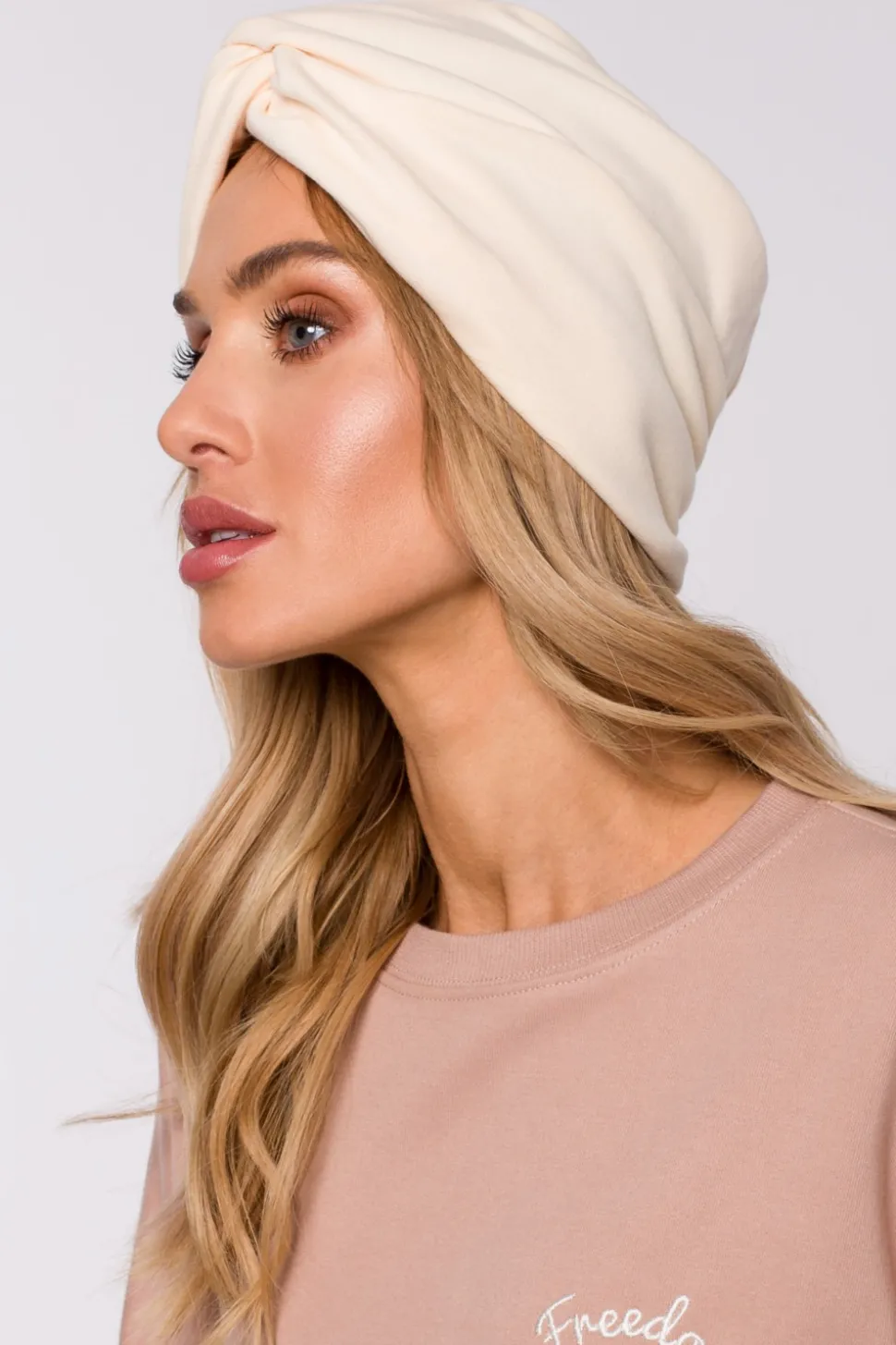 Czapka typu turban - śmietankowa