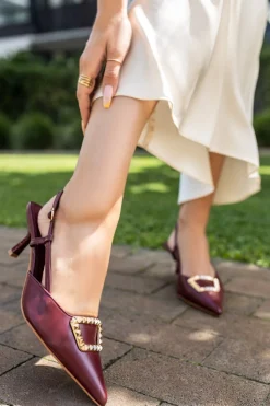Czółenka slingback Amanda - bordowe