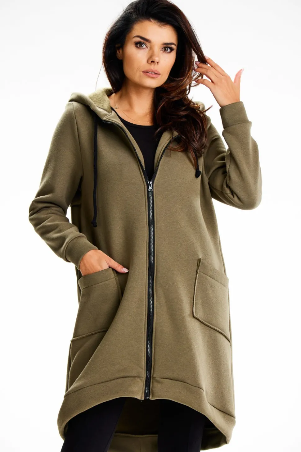 Długa bluza damska oversize - khaki