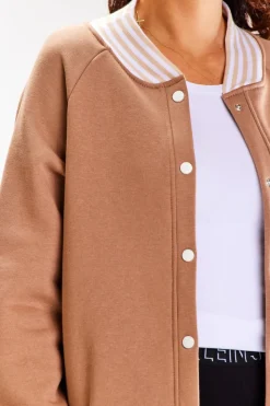 Długa bluza typu parka ze stójką - beżowa
