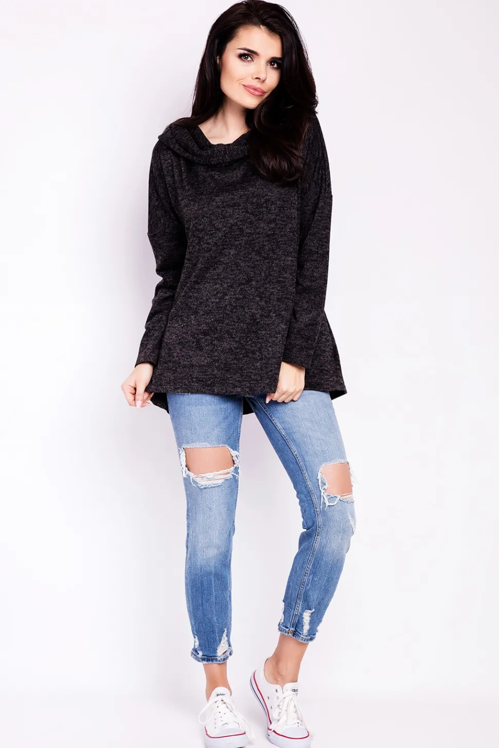Elegancka bluza damska z kapturem - grafitowa