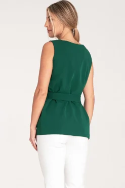 Elegancka bluzka z paskiem w talii - zielona