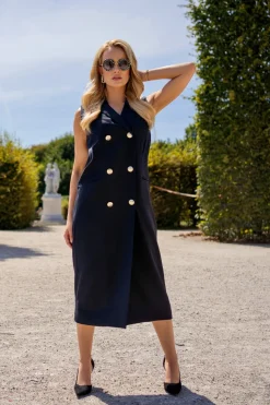 Elegancka dwurzędowa kamizelka damska - czarna