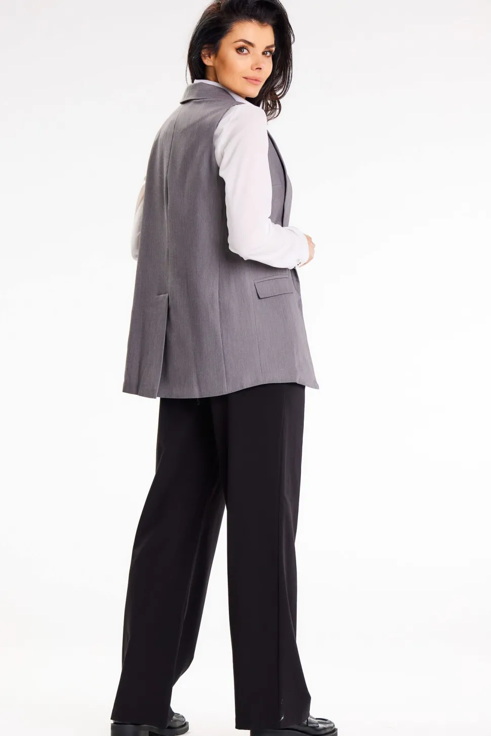 Elegancka kamizelka z kołnierzem szalowym - szara