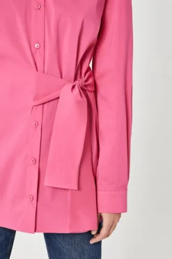 Elegancka koszula wiązana w pasie - różowa