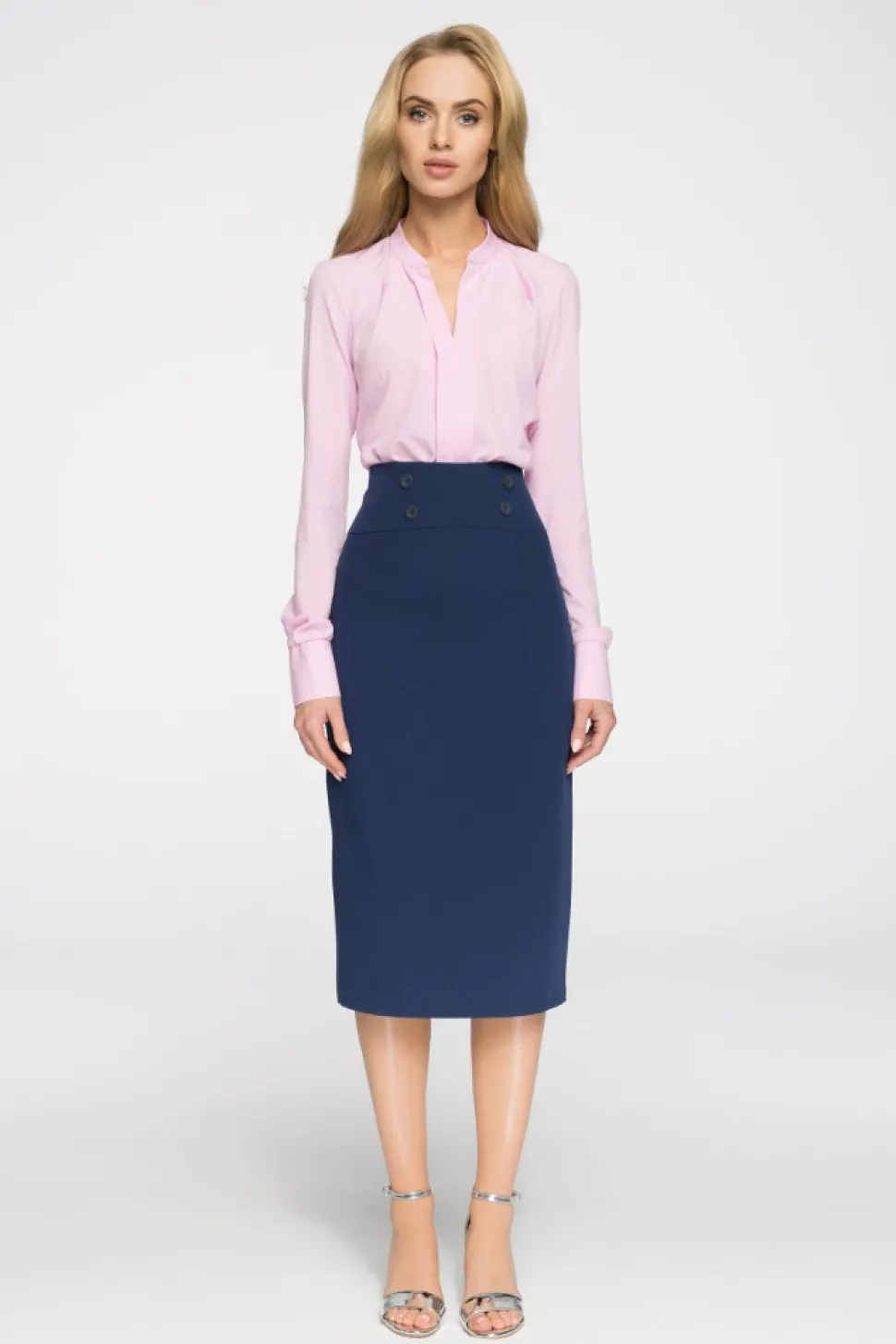 Elegancka ołówkowa spódniczka midi - granatowa
