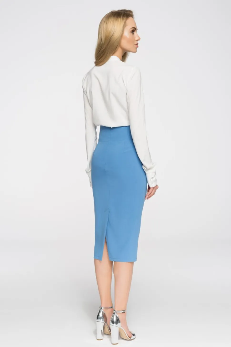 Elegancka ołówkowa spódniczka midi - niebieska