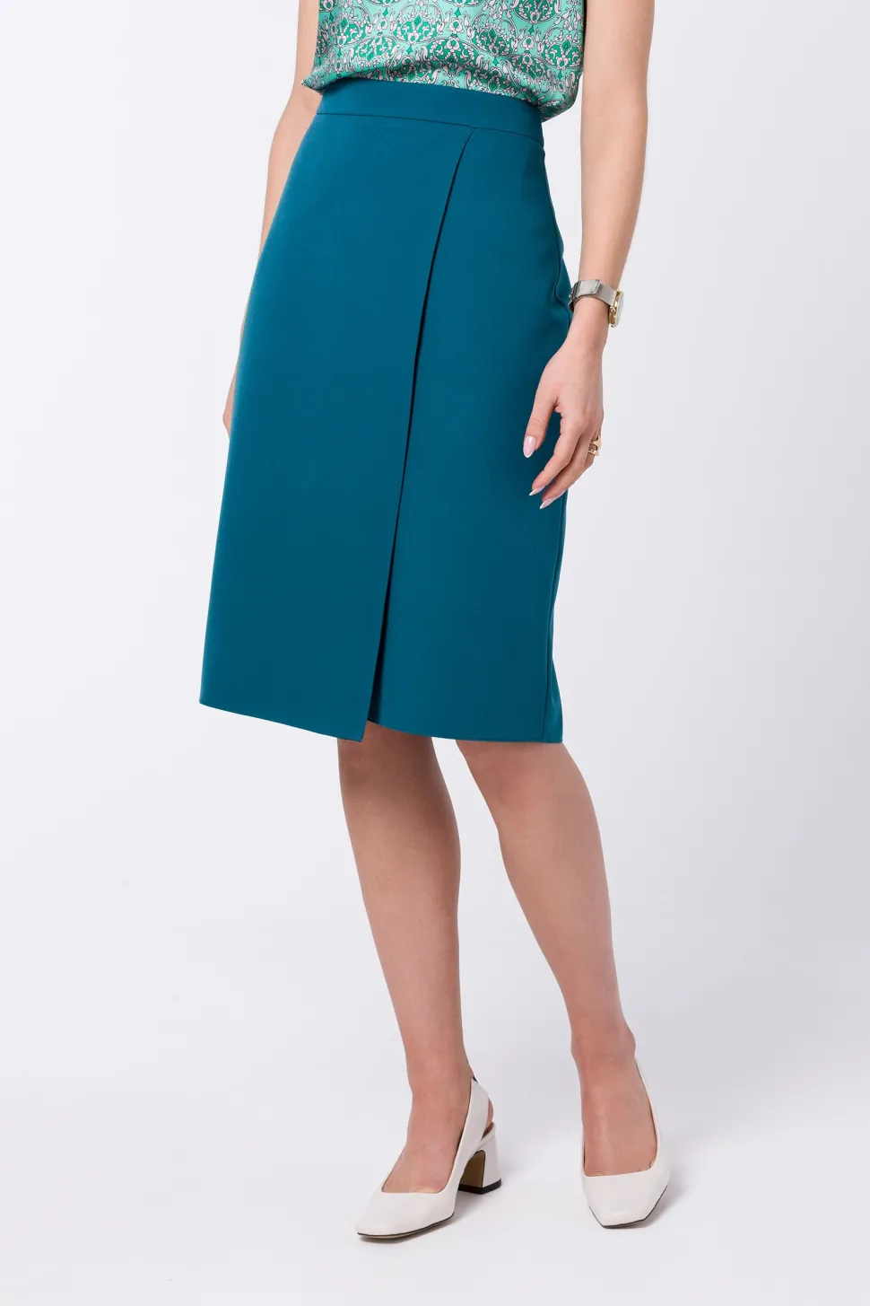 Elegancka spódnica z wysokim stanem - morska