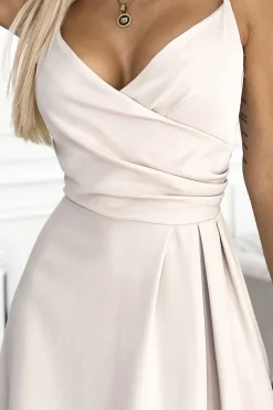 Elegancka sukienka maxi na ramiączkach - beżowa