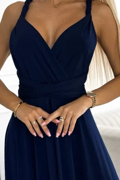 Elegancka sukienka maxi na ramiączkach - granatowa