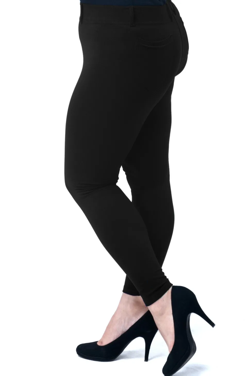 Eleganckie dopasowane legginsy damskie z kieszeniami z tyłu - czarne