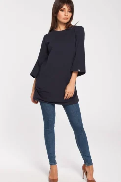 Gładka elegancka tunika - granatowa