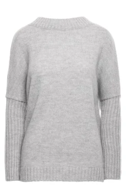 Gruby sweter ze ściągaczem w rękawie - szary