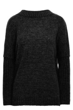 Gruby sweter ze ściągaczem w rękawie - antracytowy