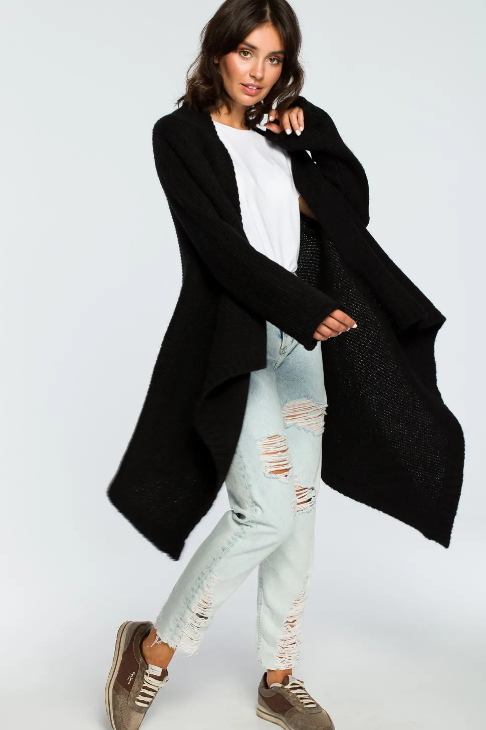 Kardigan z drapowaniem z przodu - czarny