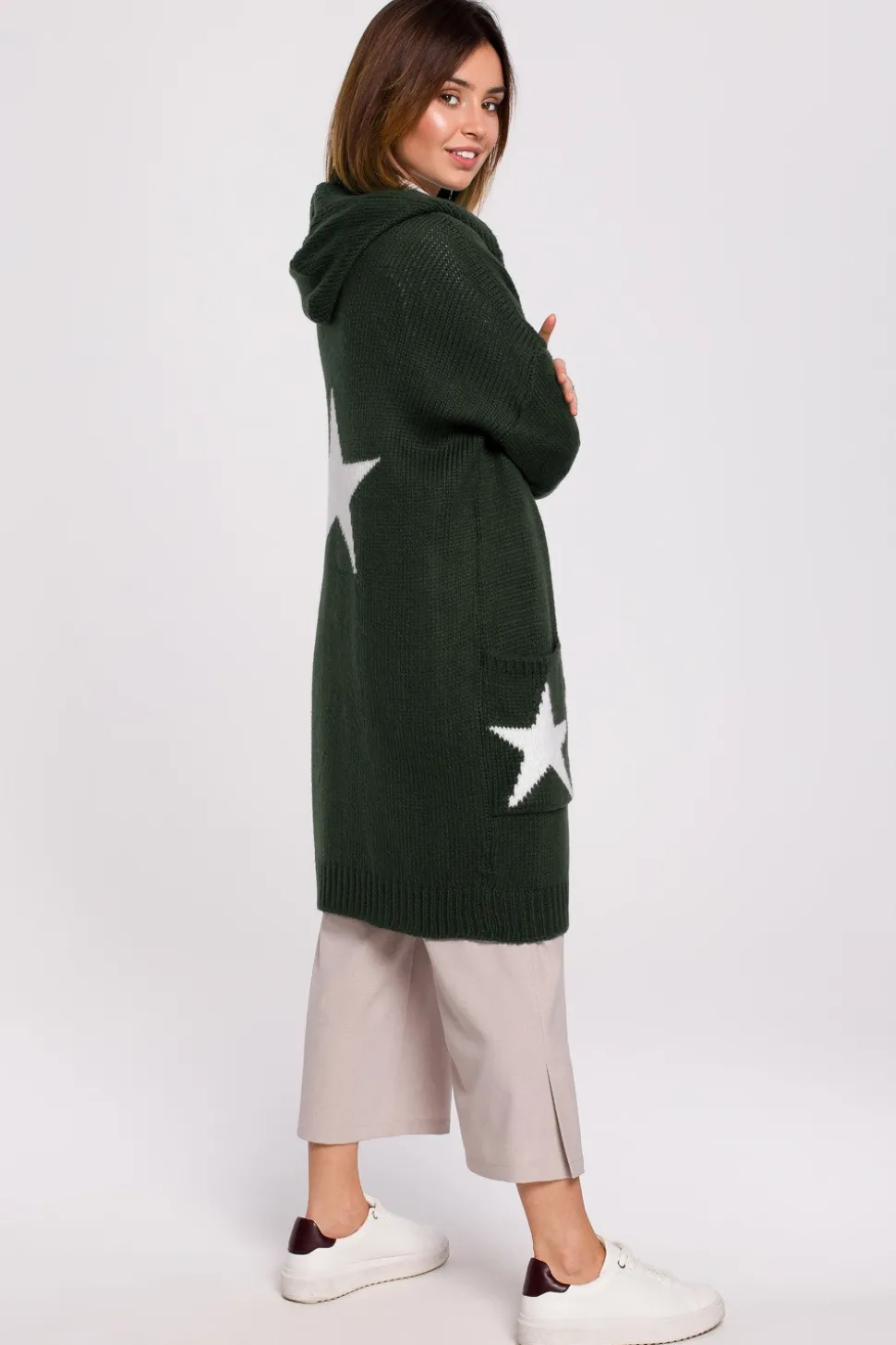 Kardigan z motywem gwiazdy - khaki