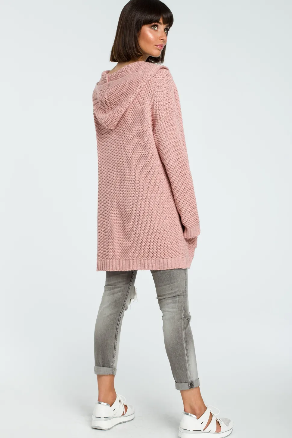 Kobiecy kardigan z kapturem - różowy