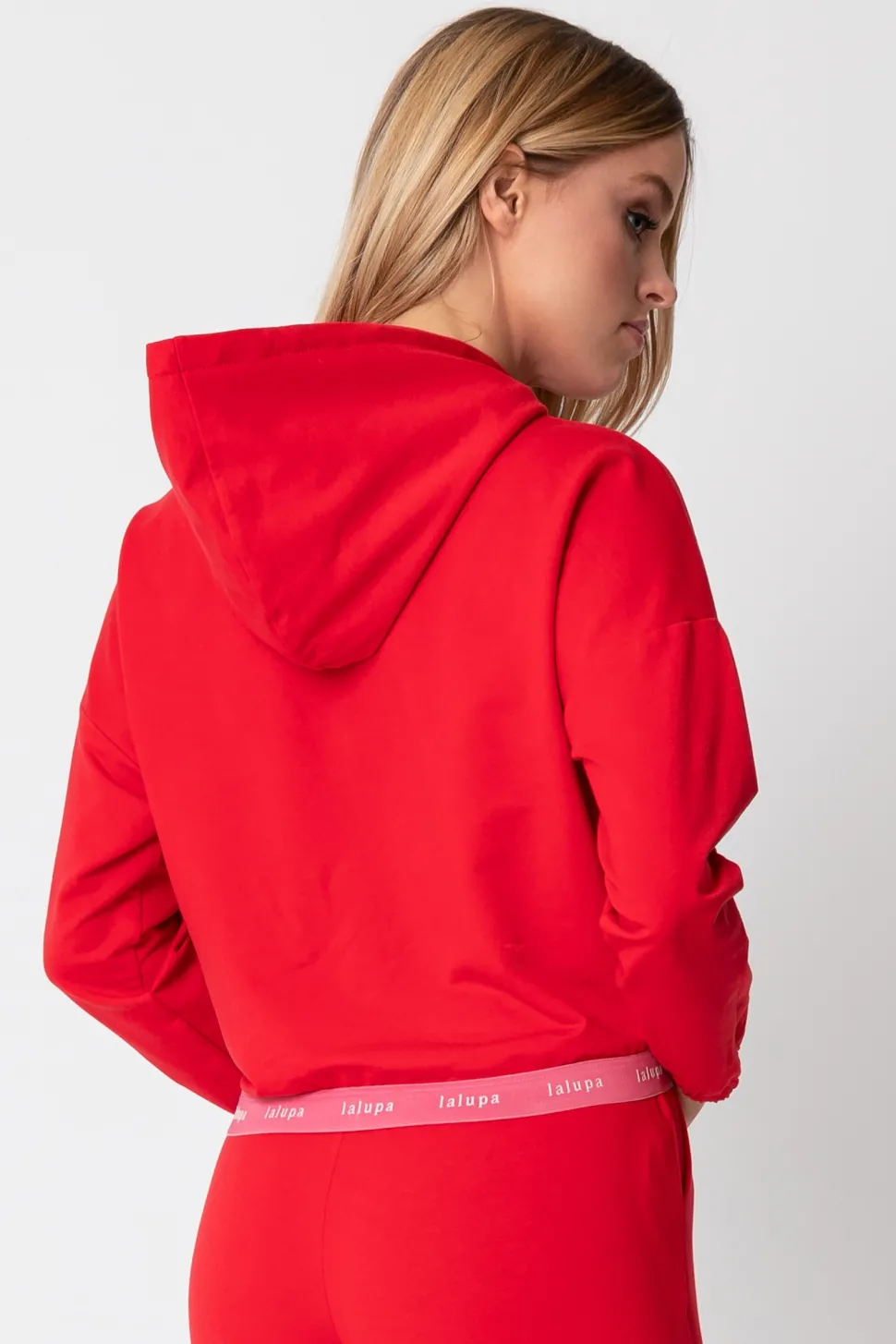 Krótka bluza z logowaną gumą - czerwona