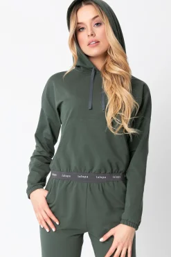 Krótka bluza z logowaną gumą - oliwkowa