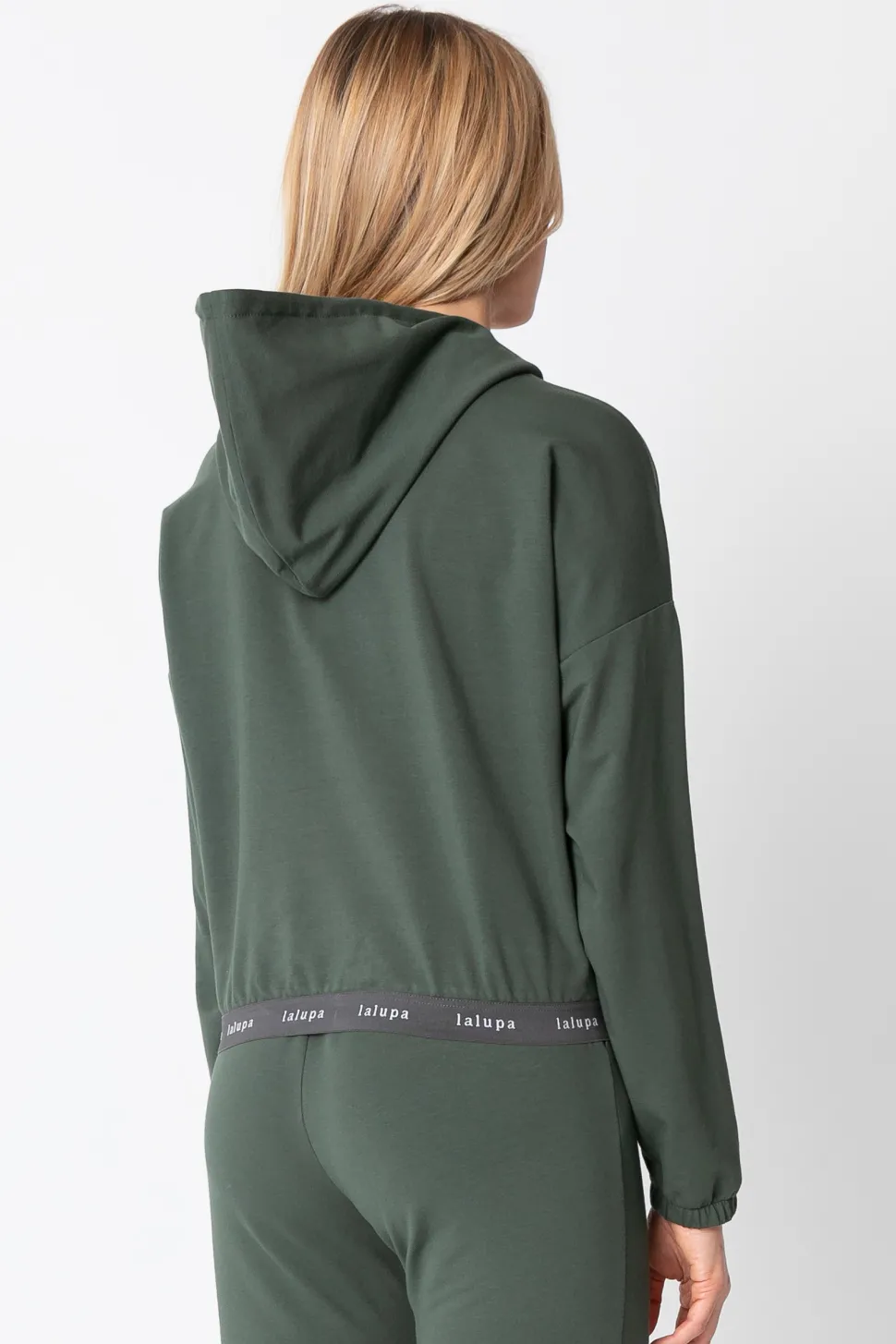 Krótka bluza z logowaną gumą - oliwkowa