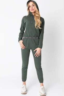 Krótka bluza z logowaną gumą - oliwkowa