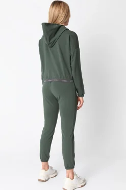 Krótka bluza z logowaną gumą - oliwkowa