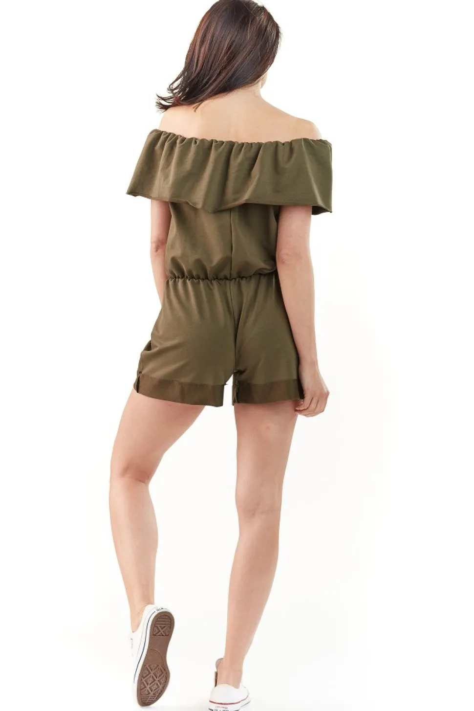 Krótki kombinezon z falbanką - khaki