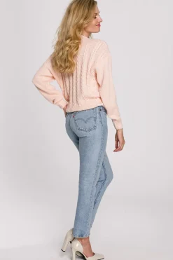 Krótki sweter na zakładkę - brzoskwiniowy