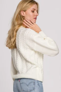 Krótki sweter na zakładkę - ecru