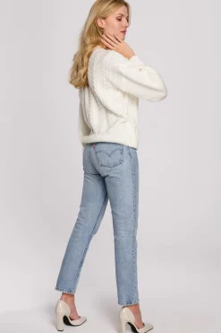 Krótki sweter na zakładkę - ecru