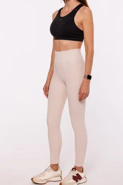Legginsy prążkowane pushup z wysokim stanem - jasnobeżowe