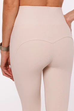 Legginsy prążkowane pushup z wysokim stanem - jasnobeżowe