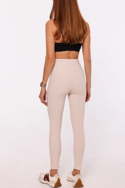 Legginsy prążkowane pushup z wysokim stanem - jasnobeżowe