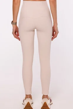 Legginsy prążkowane pushup z wysokim stanem - jasnobeżowe