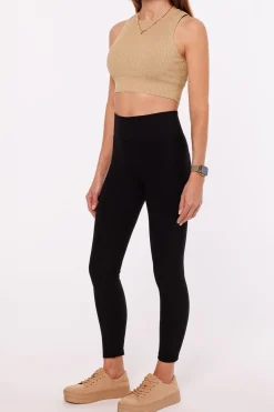 Legginsy prążkowane pushup z wysokim stanem - czarne