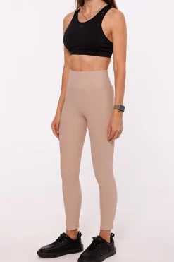 Legginsy prążkowane pushup z wysokim stanem - ciemnobeżowe