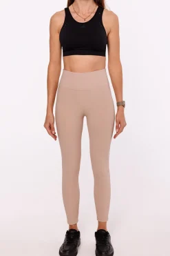 Legginsy prążkowane pushup z wysokim stanem - ciemnobeżowe