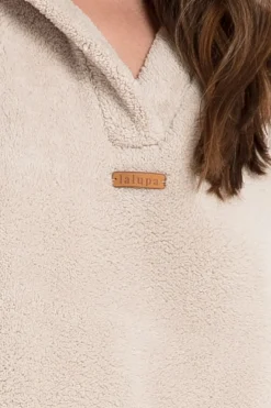 Pluszowa bluza oversize z kieszenią kangurek - cappuccino