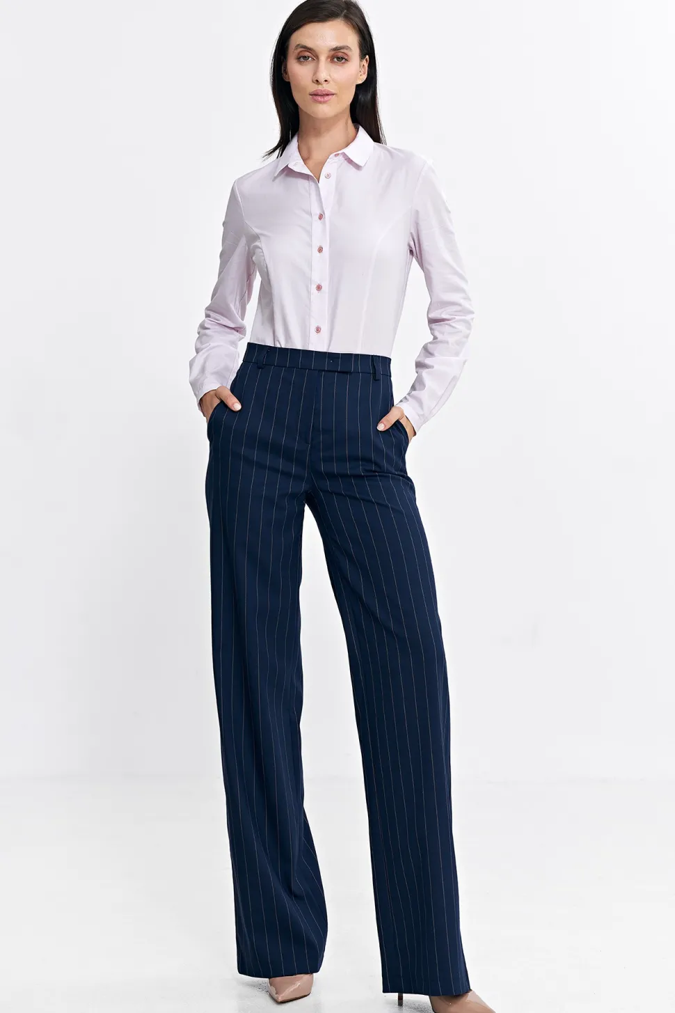 Spodnie bootcut z szerokimi nogawkami – granatowe