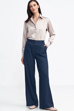 Spodnie z nogawkami typu wide leg – granatowe
