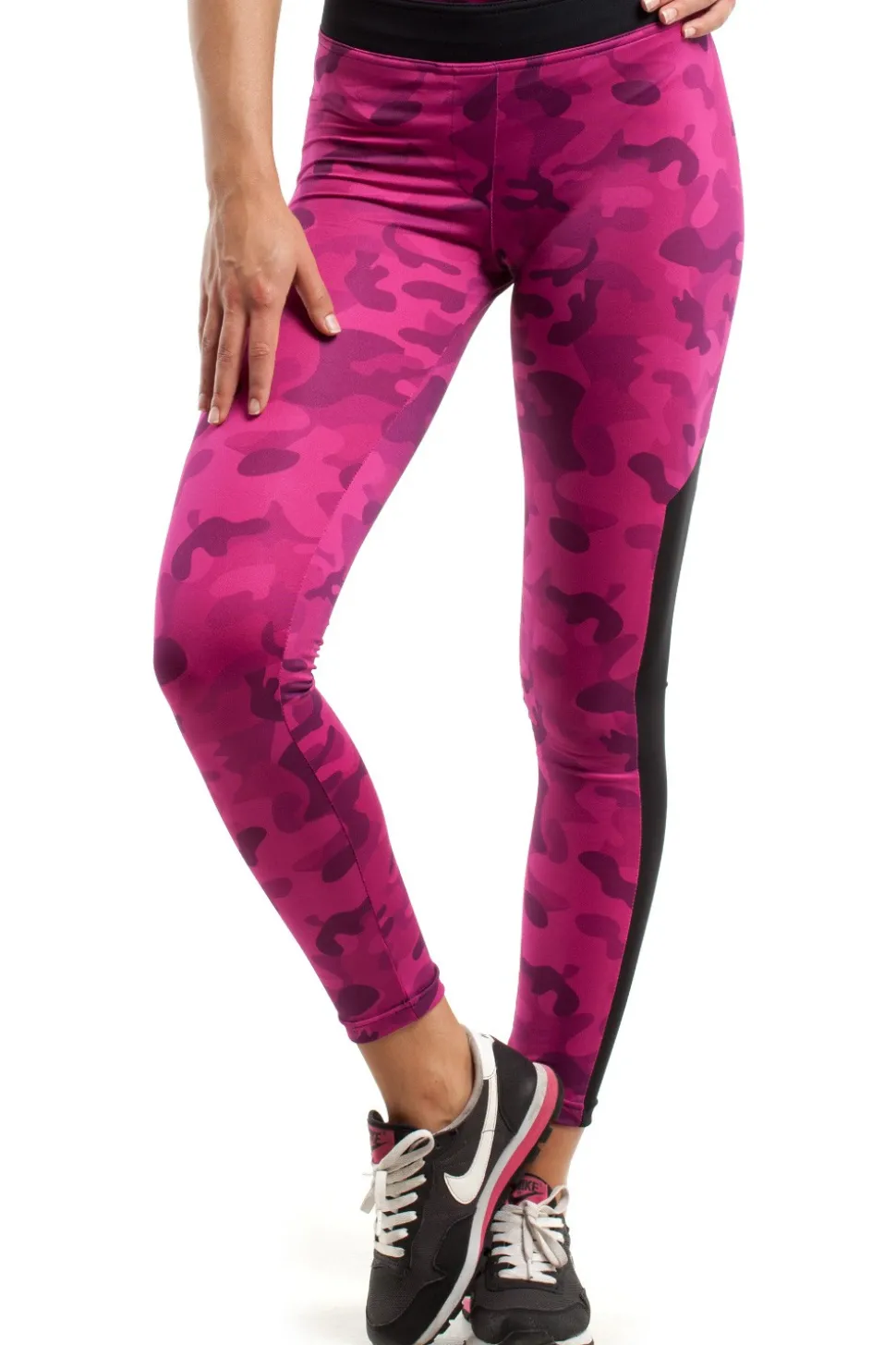 Sportowe legginsy FIT z czarną wstawką na łydce