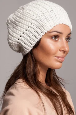 Stylowy ciepły beret - ecru