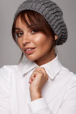 Stylowy ciepły beret - grafitowy