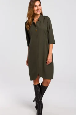 Sukienka żakietowa z gumką - khaki
