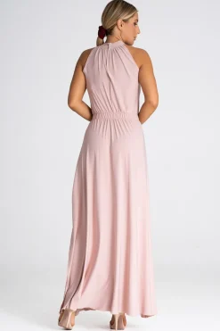 Sukienka maxi z dekoltem typu halter - jasnoróżowa