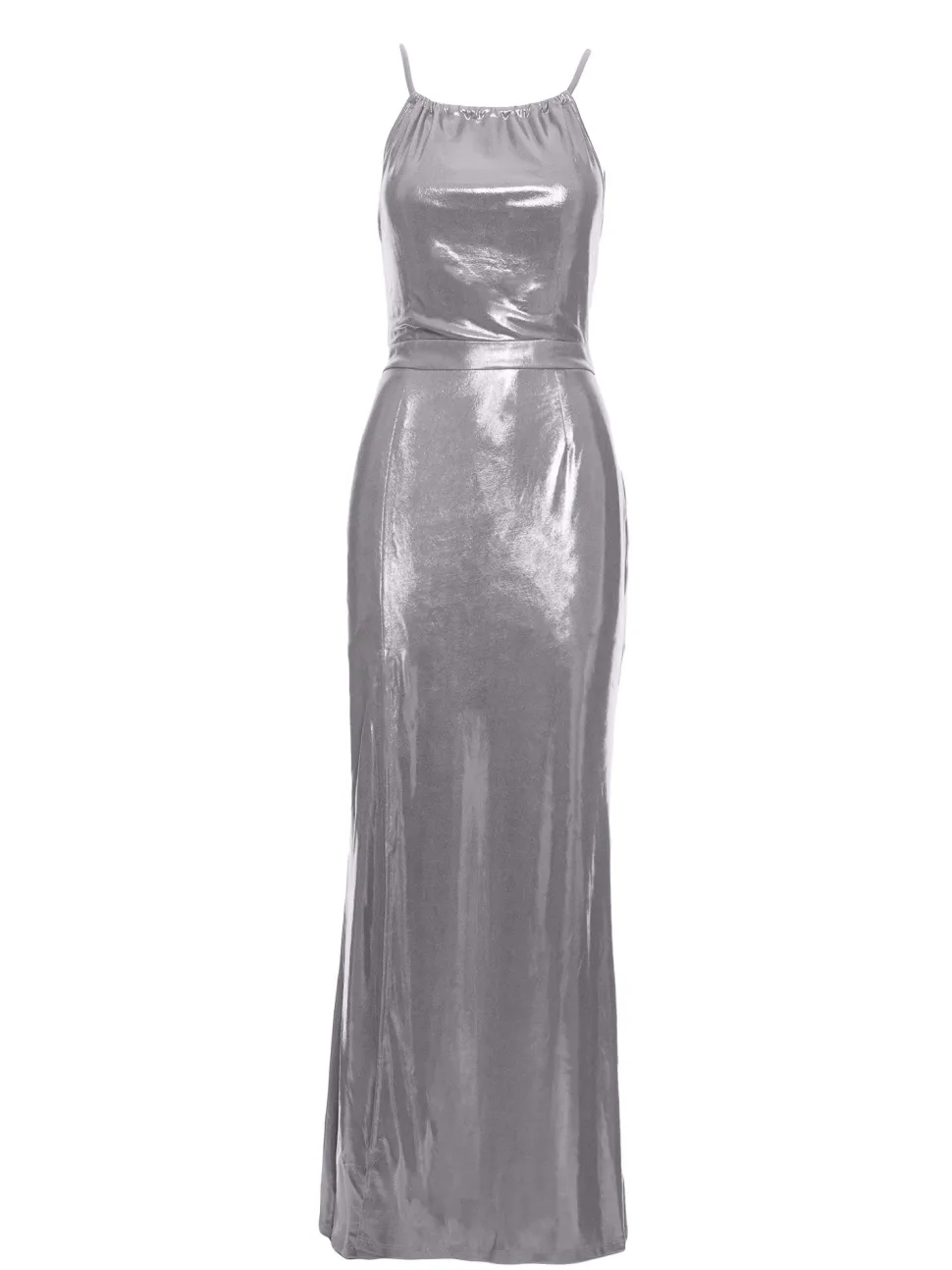 Sukienka maxi z wysokim rozcięciem - srebrna