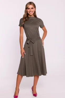 Sukienka midi z wiązaniem w talii - khaki